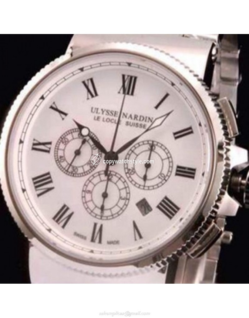Ulysse Nardin Marine Chronograph Stainless Steel Roman Numbers White Ulysse Nardin Marine Chronograph Stainless Steel Roman Numbers White