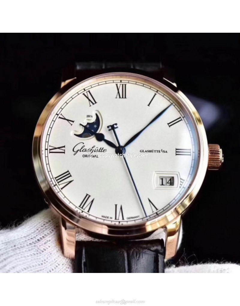 Glashutte Senator Panorama Date Moon Phase 100-04-32-15-04 GF Rose Gold White Glashutte Senator Panorama Date Moon Phase 100-04-32-15-04 GF Rose Gold White