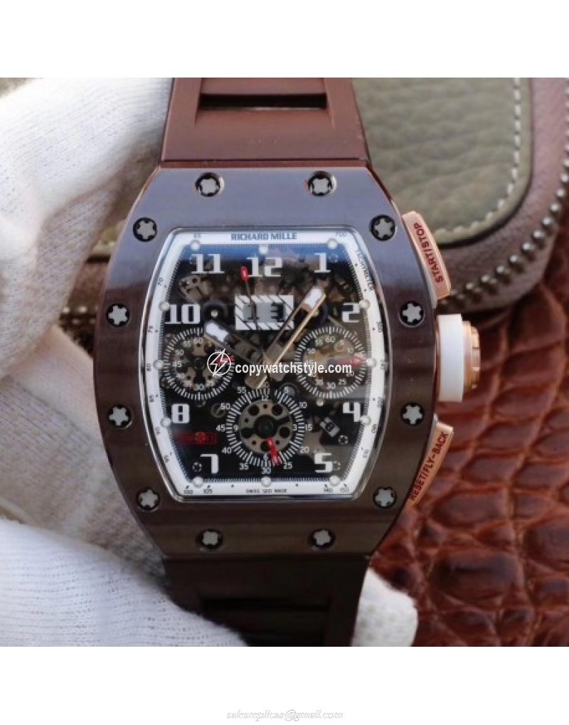 Richard Mille RM011-FM Felipe Massa Flyback Dubai Chronograph KV Brown Ceramic White Skeleton 