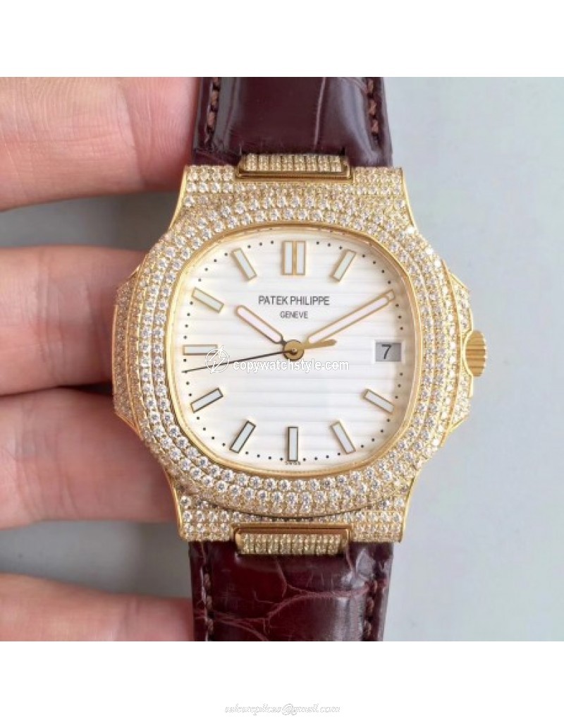 Patek Philippe Nautilus Jumbo 5719/1G-001 2018 Noob Yellow Gold & Diamonds White Patek Philippe Nautilus Jumbo 5719/1G-001 2018 Noob Yellow Gold & Diamonds White