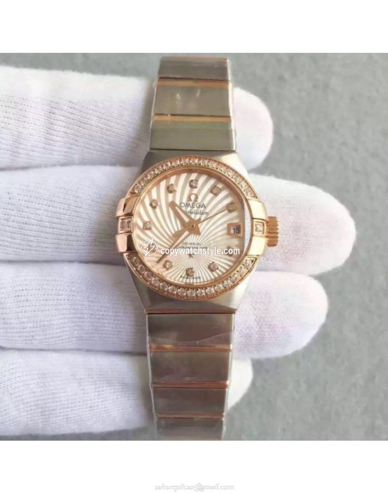 Omega Constellation Ladies 123.25.27.20.58.001 27MM EF Stainless Steel & Rose Gold Champagne & Diamonds 