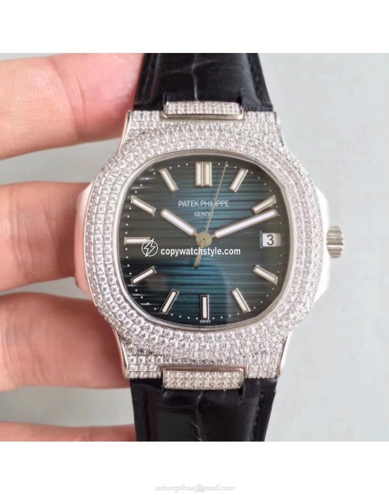 Patek Philippe Nautilus Jumbo 5719/1G-001 MK Stainless Steel & Diamonds Blue 