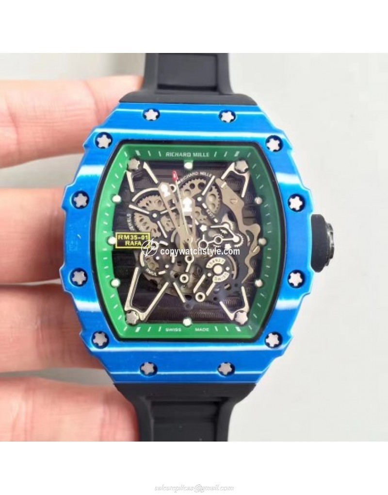 Richard Mille RM35-01 Rafael Nadal KV Blue Forged Carbon Green & Skeleton Richard Mille RM35-01 Rafael Nadal KV Blue Forged Carbon Green & Skeleton