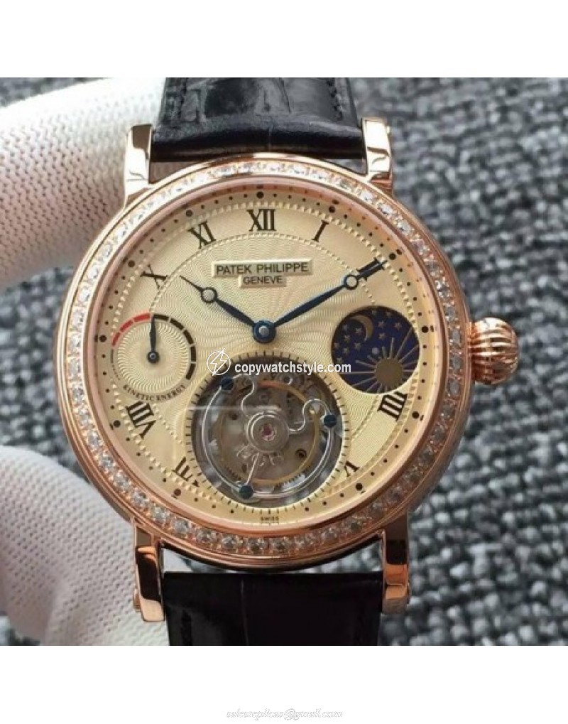 Patek Philippe Tourbillon Moonphase Power Reserve Rose Gold & Diamonds Gold 