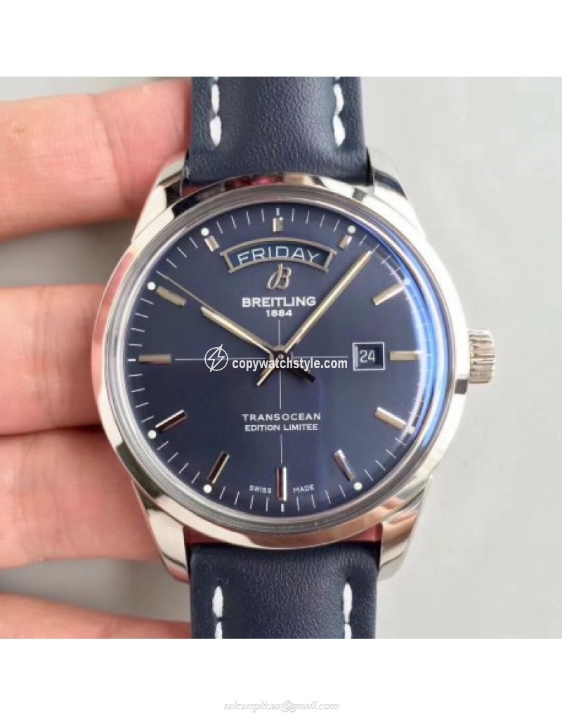 Breitling Transocean Day & Date A453109T/C921/731P V7 Stainless Steel Blue 