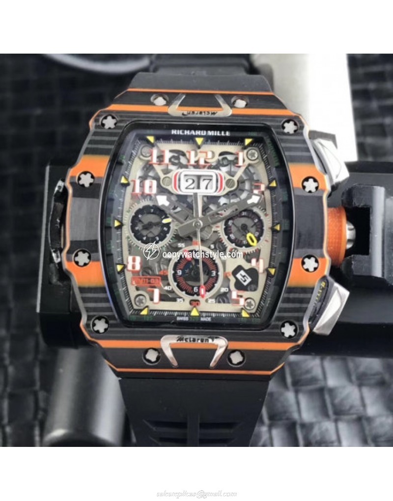 Richard Mille RM011-03 McLaren Automatic Flyback Chronograph KV Black & Orange Forged Carbon Skeleton Richard Mille RM011-03 McLaren Automatic Flyback Chronograph KV Black & Orange Forged Carbon Skeleton