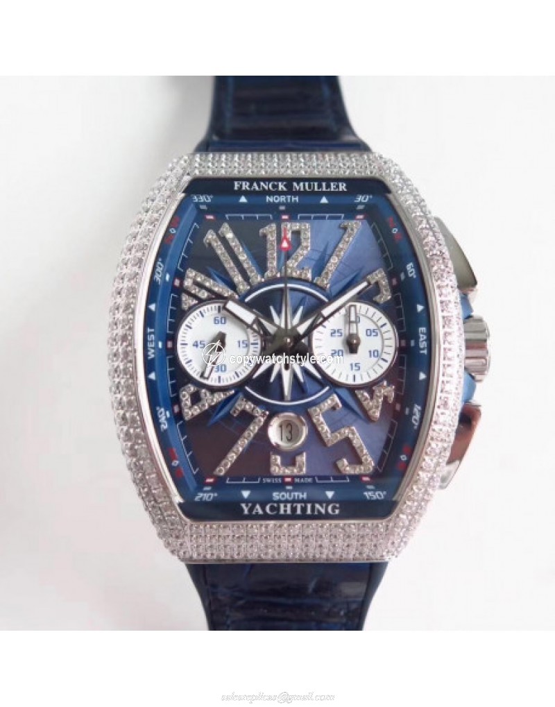 Franck Muller Vanguard Yachting Chronograph V45 CC DT AC BL OX Stainless Steel & Diamonds Blue Franck Muller Vanguard Yachting Chronograph V45 CC DT AC BL OX Stainless Steel & Diamonds Blue
