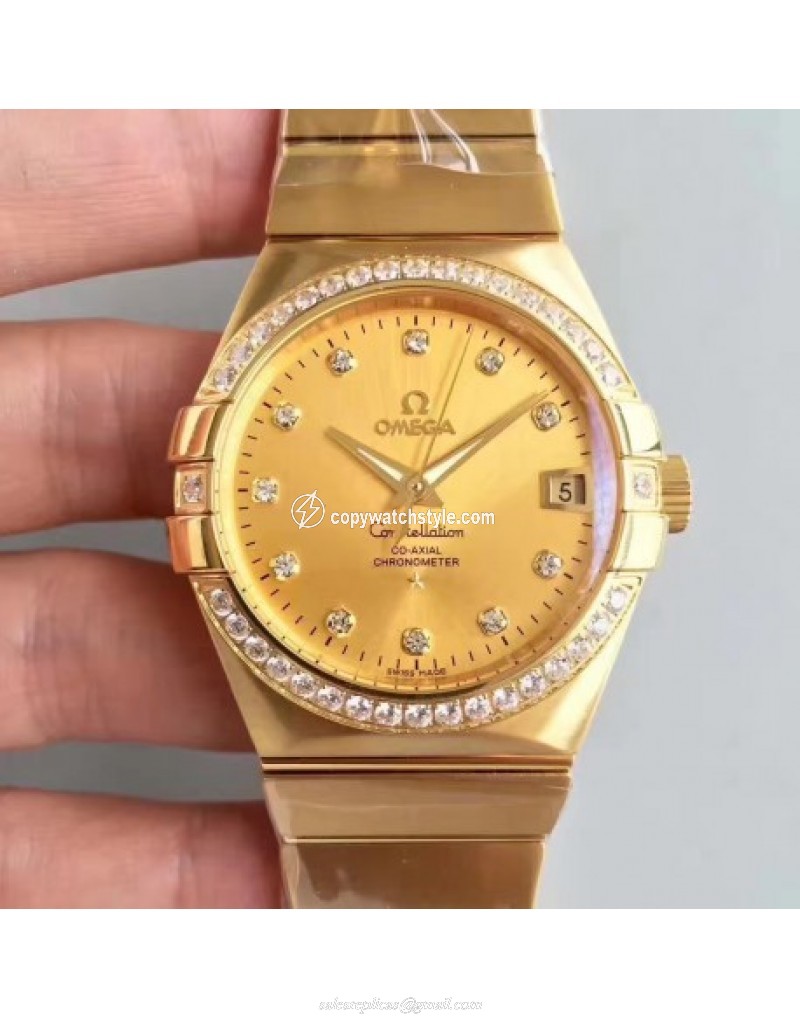Omega Constellation 123.55.38.21.58.001 38MM SSS Yellow Gold & Diamonds Champagne 
