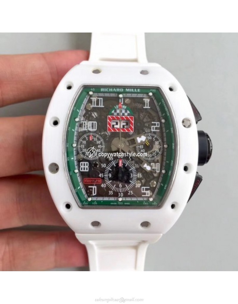 Richard Mille RM011-FM Felipe Massa Flyback Dubai Chronograph KV White Ceramic Green Skeleton Richard Mille RM011-FM Felipe Massa Flyback Dubai Chronograph KV White Ceramic Green Skeleton