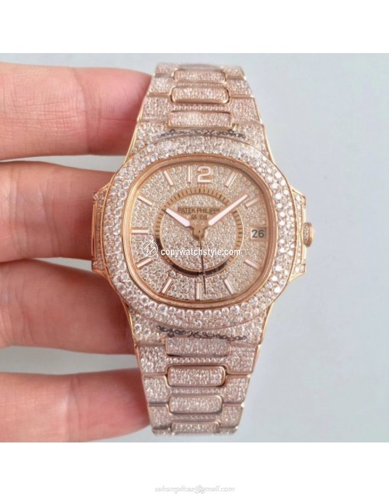 Patek Philippe Nautilus Jumbo Ladies Paved With Diamonds 7021/1R-001 Noob Rose Gold & Diamonds Diamond Patek Philippe Nautilus Jumbo Ladies Paved With Diamonds 7021/1R-001 Noob Rose Gold & Diamonds Diamond