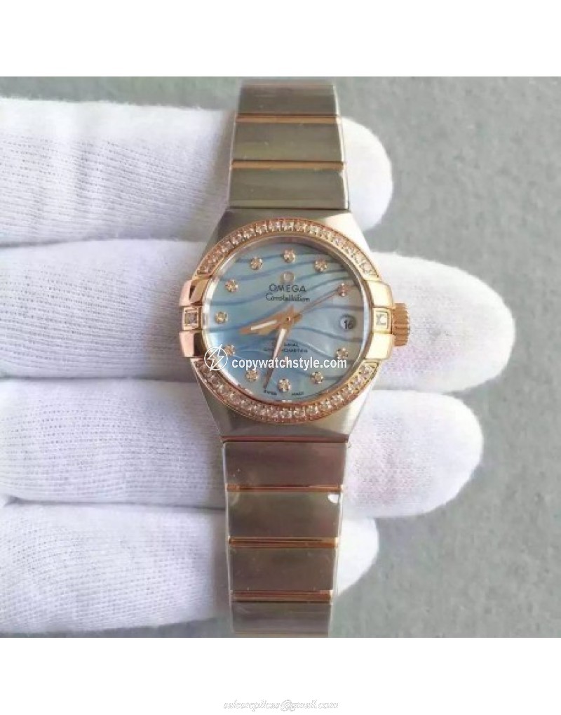 Omega Constellation Ladies 123.25.27.20.57.003 27MM EF Stainless Steel & Rose Gold Blue & Diamonds Omega Constellation Ladies 123.25.27.20.57.003 27MM EF Stainless Steel & Rose Gold Blue & Diamonds