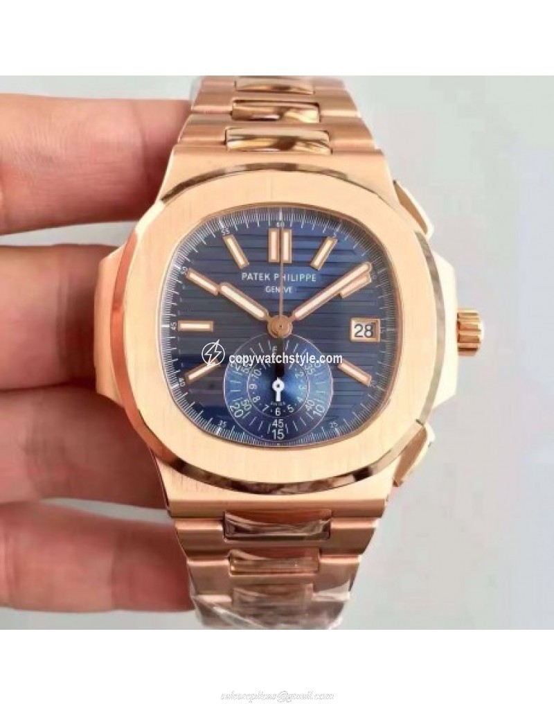 Patek Philippe Nautilus Chronograph 5980R JF Rose Gold Blue 