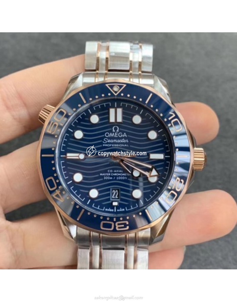 Omega Seamaster Diver 300M 210.20.42.20.03.002 VS Stainless Steel & Rose Gold Blue 