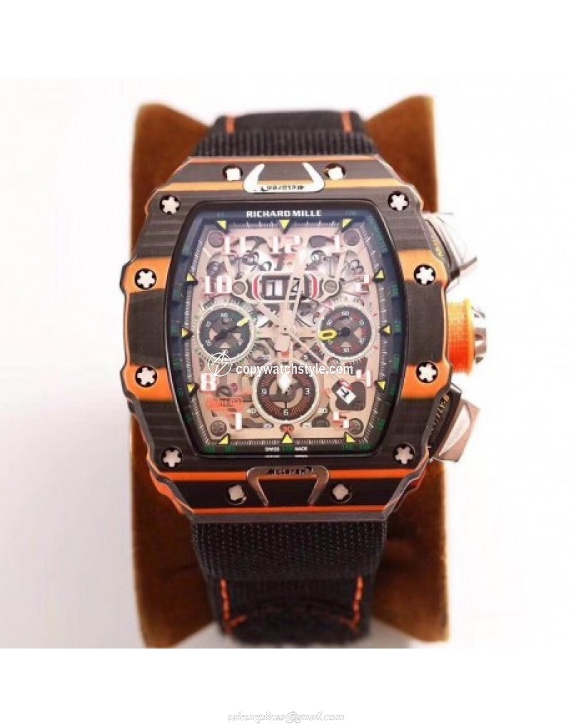 Richard Mille RM011-03 McLaren Automatic Flyback Chronograph KV Brown & Orange Forged Carbon Skeleton Richard Mille RM011-03 McLaren Automatic Flyback Chronograph KV Brown & Orange Forged Carbon Skeleton