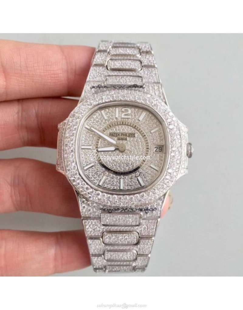 Patek Philippe Nautilus Jumbo Ladies Paved With Diamonds 7021/1G-001 Noob Stainless Steel & Diamonds Diamond Patek Philippe Nautilus Jumbo Ladies Paved With Diamonds 7021/1G-001 Noob Stainless Steel & Diamonds Diamond