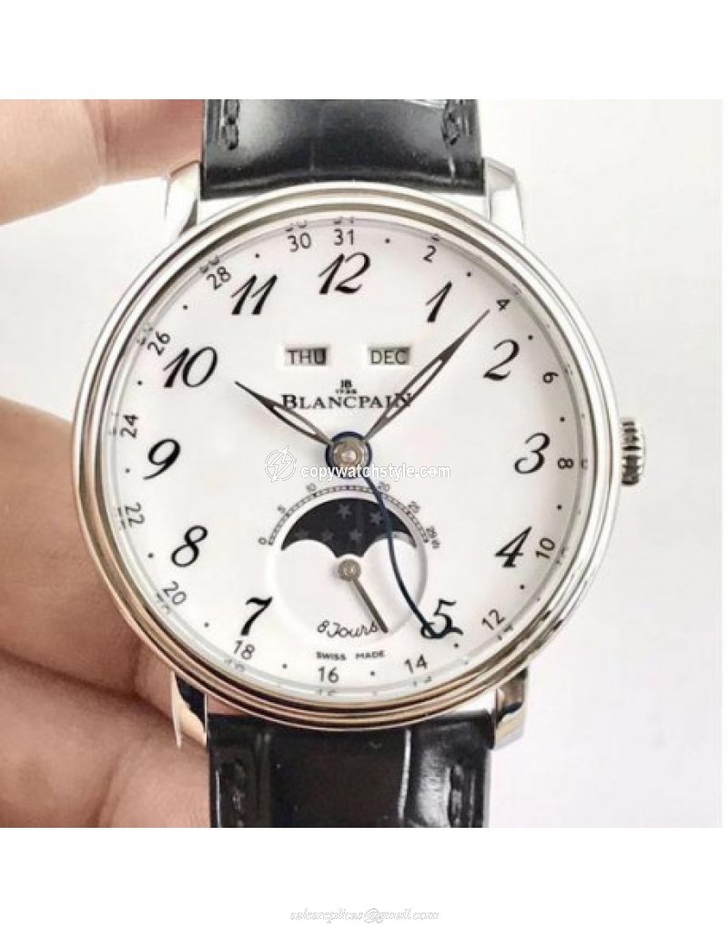 Blancpain Villeret Quantieme Complet 8 Jours 6639-3437-55B OM Stainless Steel White 