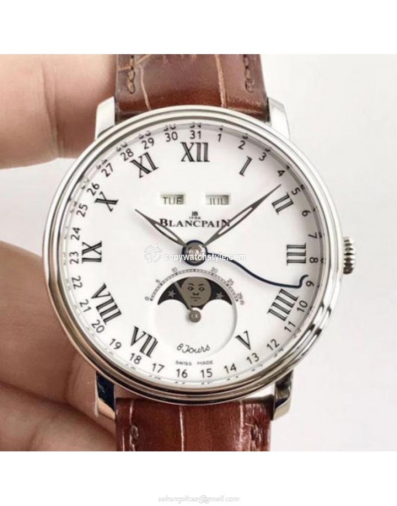 Blancpain Villeret Quantieme Complet 8 Jours 6639-3437-55B OM Stainless Steel White 