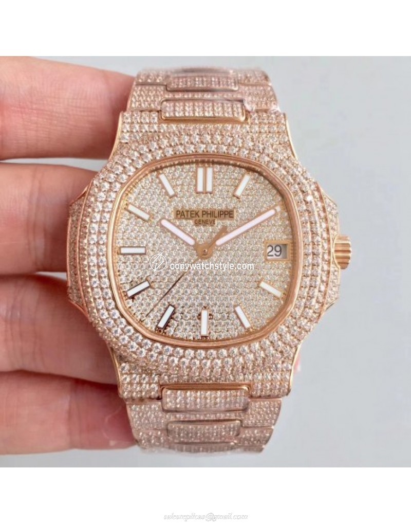 Patek Philippe Nautilus Jumbo 5719/10G-010 2018 Noob Rose Gold & Diamonds Diamond 