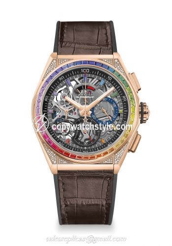 Zenith Defy El Primero 21 Rose Gold / Rainbow / Skeleton / Alligator 22.9003.9004/72.R585