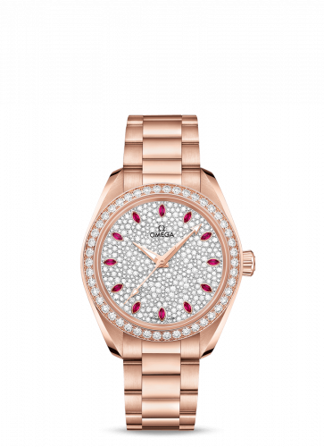 Omega Seamaster Aqua Terra 150M Master Chronometer 34 Sedna Gold / Diamond / Snow Ruby / Bracelet 220.55.34.20.99.001 Omega Seamaster Aqua Terra 150M Master Chronometer 34 Sedna Gold / Diamond / Snow Ruby / Bracelet 220.55.34.20.99.001