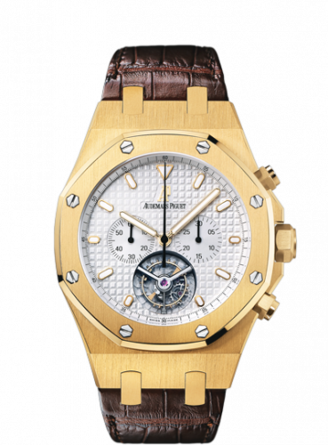 Audemars Piguet Royal Oak Tourbillon Chronograph Yellow Gold / Silver / Strap 25977BA.OO.D088CR.01