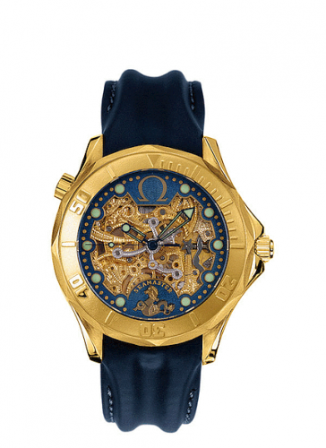 Omega Seamaster Diver 300M Automatic 41 Yellow Gold / Skeleton / Leather / 50th Anniversary 2941.80.03 Omega Seamaster Diver 300M Automatic 41 Yellow Gold / Skeleton / Leather / 50th Anniversary 2941.80.03
