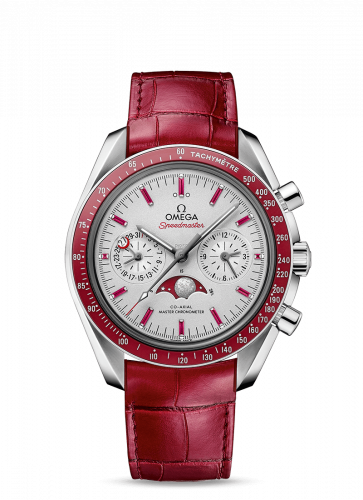 Omega Speedmaster Moonphase Chronograph Master Chronometer Platinum / Silver / Ruby 304.93.44.52.99.002