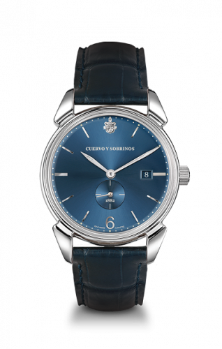 Cuervo y Sobrinos Historiador Segundos Peque?os Stainless Steel / Blue / Alligator 3191.1BS Cuervo y Sobrinos Historiador Segundos Peque?os Stainless Steel / Blue / Alligator 3191.1BS
