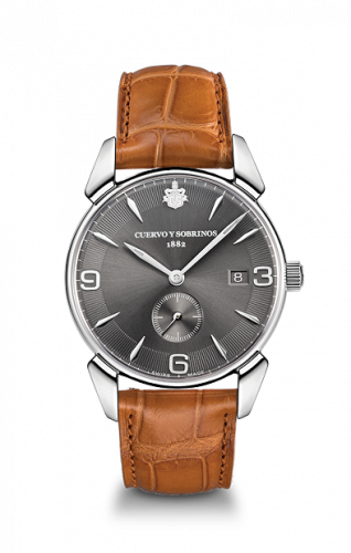 Cuervo y Sobrinos Historiador Segundos Peque?os Vintage Stainless Steel / Black / Alligator 3191.1VGS Cuervo y Sobrinos Historiador Segundos Peque?os Vintage Stainless Steel / Black / Alligator 3191.1VGS