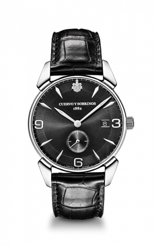 Cuervo y Sobrinos Historiador Segundos Peque?os Vintage Stainless Steel / Black / Alligator 3191.1VNS