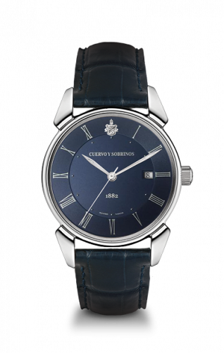 Cuervo y Sobrinos Historiador Segundos Centrales Stainless Steel / Blue / Alligator 3195.1CS.BR
