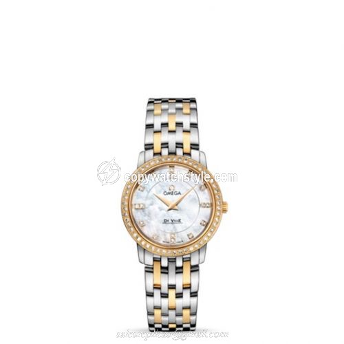 Omega De Ville Prestige Quartz 27 Stainless Steel / Yellow Gold / Diamond / MOP / Bracelet 413.25.27.60.55.001