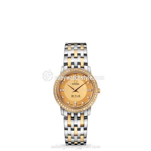 Omega De Ville Prestige Quartz 27 Stainless Steel / Yellow Gold / Diamond / Champagne / Bracelet 413.25.27.60.58.001