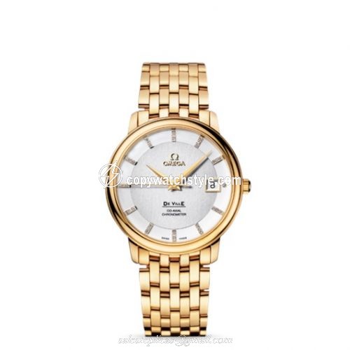 Omega De Ville Prestige Co-Axial 36.5 Yellow Gold / Silver-Diamond / Bracelet 4174.35.00 Omega De Ville Prestige Co-Axial 36.5 Yellow Gold / Silver-Diamond / Bracelet 4174.35.00