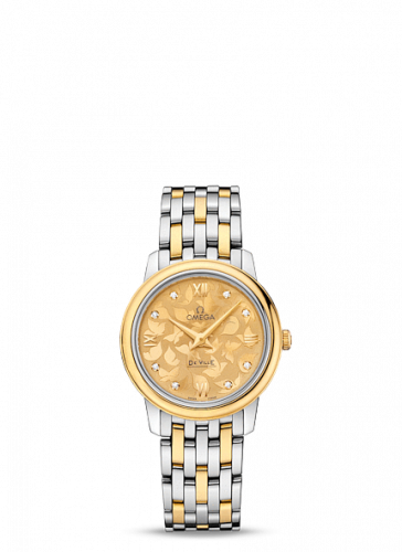 Omega De Ville Prestige Quartz 27.4 Stainless Steel / Yellow Gold / Champagne Butterfly / Bracelet 424.20.27.60.58.002 Omega De Ville Prestige Quartz 27.4 Stainless Steel / Yellow Gold / Champagne Butterfly / Bracelet 424.20.27.60.58.002