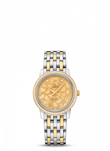 Omega De Ville Prestige Quartz 27.4 Stainless Steel / Yellow Gold / Champagne Butterfly / Bracelet / Diamond 424.25.27.60.58.002 Omega De Ville Prestige Quartz 27.4 Stainless Steel / Yellow Gold / Champagne Butterfly / Bracelet / Diamond 424.25.27.60.58.002