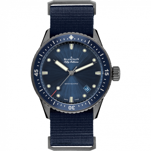 Blancpain Fifty Fathoms Bathyscaphe Ceramic / Blue / NATO 5000-0240-NAOA Blancpain Fifty Fathoms Bathyscaphe Ceramic / Blue / NATO 5000-0240-NAOA