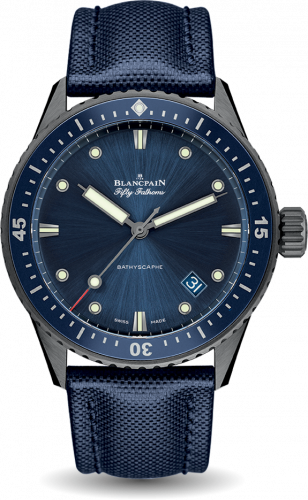 Blancpain Fifty Fathoms Bathyscaphe Ceramic / Blue / Canvas 5000-0240-O52A Blancpain Fifty Fathoms Bathyscaphe Ceramic / Blue / Canvas 5000-0240-O52A