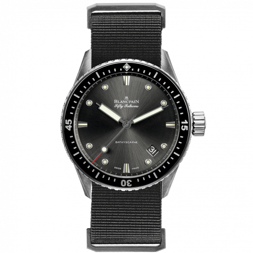Blancpain Fifty Fathoms Bathyscaphe Stainless Steel / Grey / Grey Nato 5000-1110-NABA Blancpain Fifty Fathoms Bathyscaphe Stainless Steel / Grey / Grey Nato 5000-1110-NABA