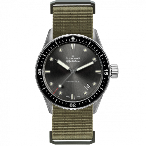 Blancpain Fifty Fathoms Bathyscaphe Stainless Steel / Grey / Sand Nato 5000-1110-NAKA