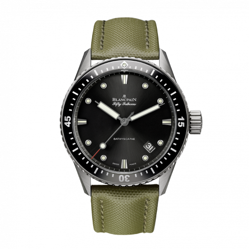 Blancpain Fifty Fathoms Bathyscaphe Titanium / Black / Sand Canvas 5000-1230-K52A Blancpain Fifty Fathoms Bathyscaphe Titanium / Black / Sand Canvas 5000-1230-K52A