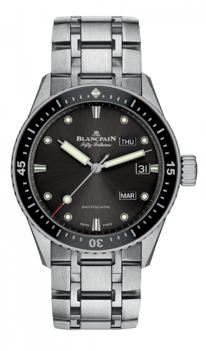 Blancpain Fifty Fathoms Bathygraphe Quantieme Annuel Black / Grey / Steel Bracelet 5071-1110-70B Blancpain Fifty Fathoms Bathygraphe Quantieme Annuel Black / Grey / Steel Bracelet 5071-1110-70B