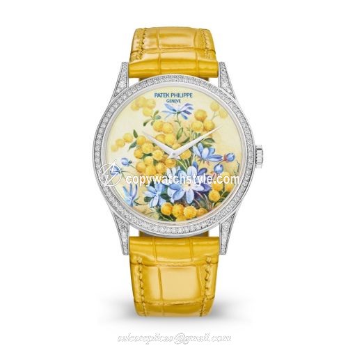 Patek Philippe Calatrava 5077 White Gold / Portrait of Flowers 5077/100G-037 Patek Philippe Calatrava 5077 White Gold / Portrait of Flowers 5077/100G-037