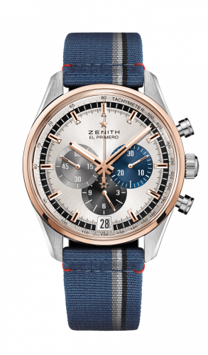 Zenith El Primero Chronomaster 42 Stainless Steel / Rose Gold / Silver / Fabric 51.2080.400/69.C802 Zenith El Primero Chronomaster 42 Stainless Steel / Rose Gold / Silver / Fabric 51.2080.400/69.C802