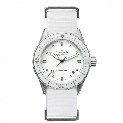 Blancpain Fifty Fathoms Bathyscaphe Stainless Steel / White / White Nato 5100-1127-NAWA Blancpain Fifty Fathoms Bathyscaphe Stainless Steel / White / White Nato 5100-1127-NAWA