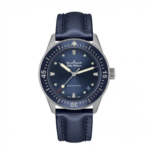 Blancpain Fifty Fathoms Bathyscaphe Stainless Steel / Blue / Blue Canvas 5100-1140-O52A Blancpain Fifty Fathoms Bathyscaphe Stainless Steel / Blue / Blue Canvas 5100-1140-O52A