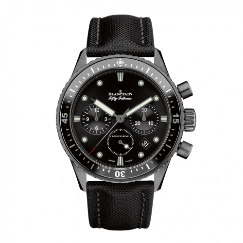 Blancpain Fifty Fathoms Bathyscaphe Flyback Chronograph Black Ceramic / Black / Black Canvas 5200-0130-B52A Blancpain Fifty Fathoms Bathyscaphe Flyback Chronograph Black Ceramic / Black / Black Canvas 5200-0130-B52A
