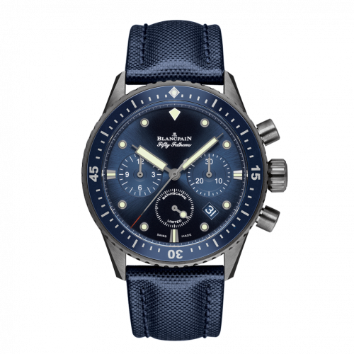 Blancpain Fifty Fathoms Bathyscaphe Flyback Chronograph Grey Ceramic / Blue / Blue Canvas 5200-0240-52A Blancpain Fifty Fathoms Bathyscaphe Flyback Chronograph Grey Ceramic / Blue / Blue Canvas 5200-0240-52A