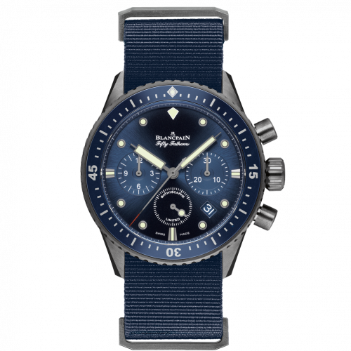 Blancpain Fifty Fathoms Bathyscaphe Flyback Chronograph Grey Ceramic / Blue / Blue Nato 5200-0240-NAOA Blancpain Fifty Fathoms Bathyscaphe Flyback Chronograph Grey Ceramic / Blue / Blue Nato 5200-0240-NAOA