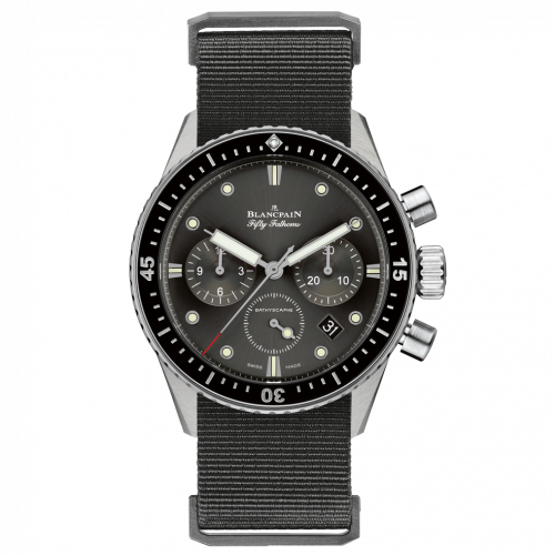 Blancpain Fifty Fathoms Bathyscaphe Flyback Chronograph Stainless Steel / Grey / Black Nato 5200-1110-NABA